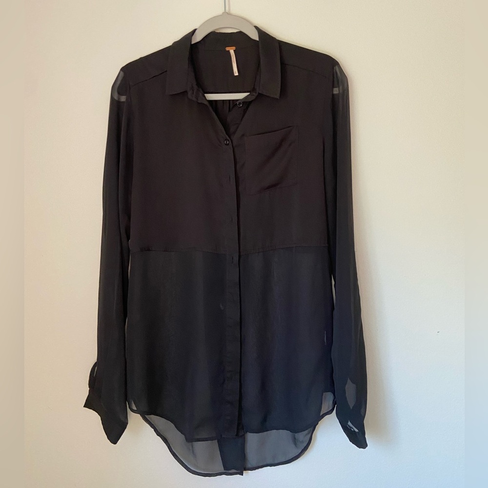 Free People Black Sheer Blouse